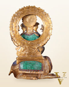 Pure Brass Ganesha sitting on mooshak idol - 16 inch