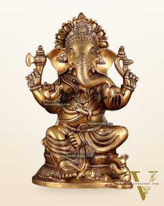 Pure Brass Ganesha Statue - 11 Inch