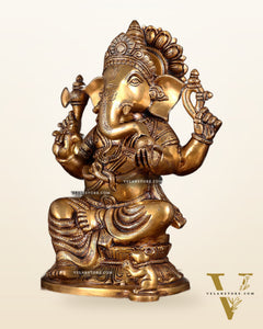 Pure Brass Ganesha Statue - 11 Inch
