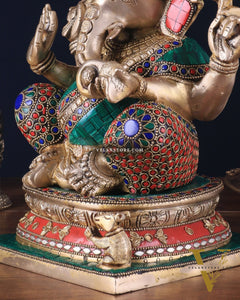 Pure Brass Ganesha Statue 12 inch with stonework