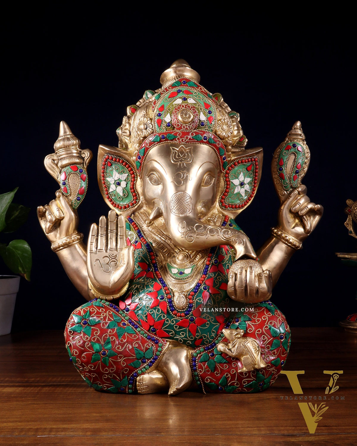 Pure Brass Ganesha Statue meenakari 15"