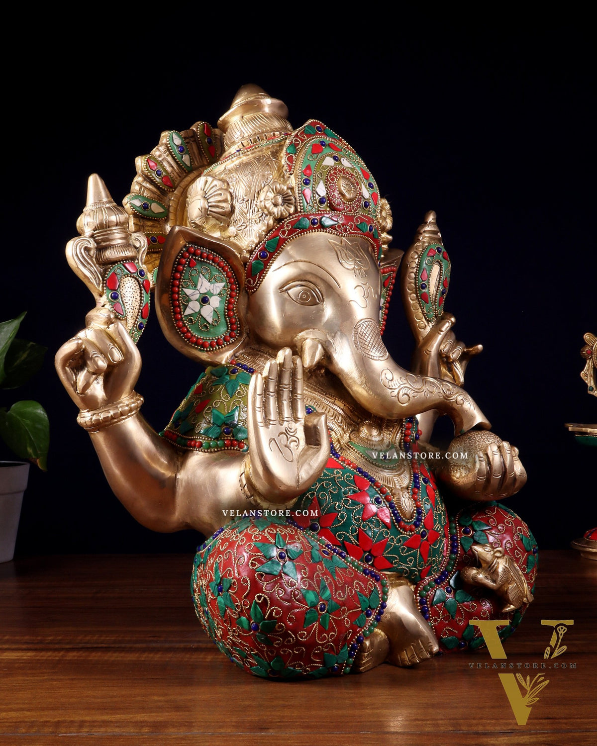 Pure Brass Ganesha Statue meenakari 15"