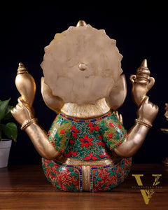 Pure Brass Ganesha Statue meenakari 15"