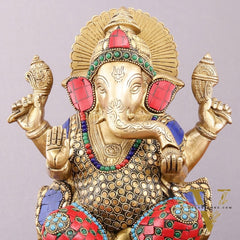 Pure Brass Ganesha Statue with Meenakari – 10 inch
