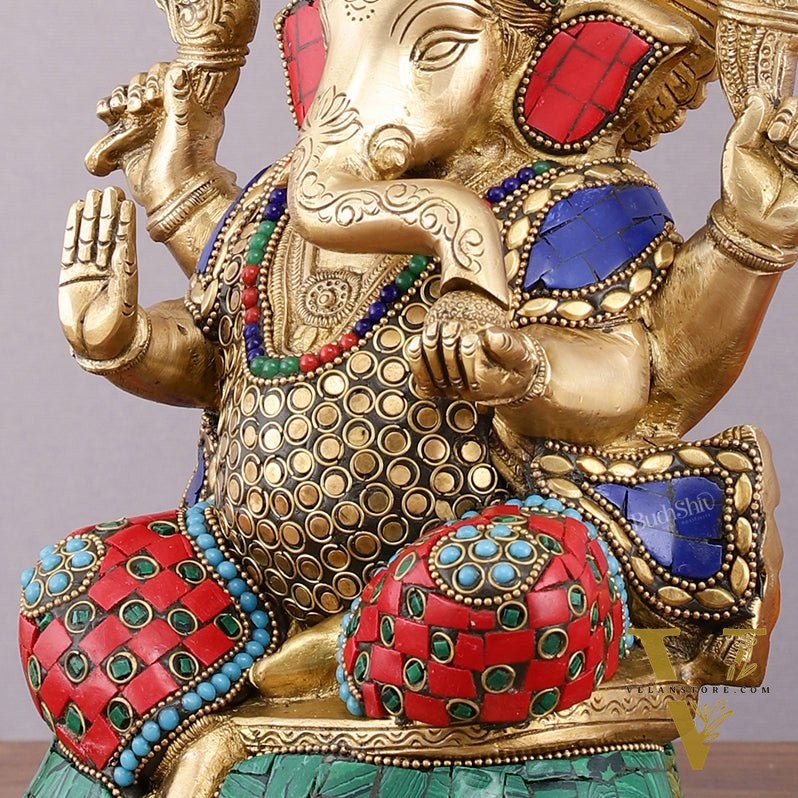Pure Brass Ganesha Statue with Meenakari – 10 inch