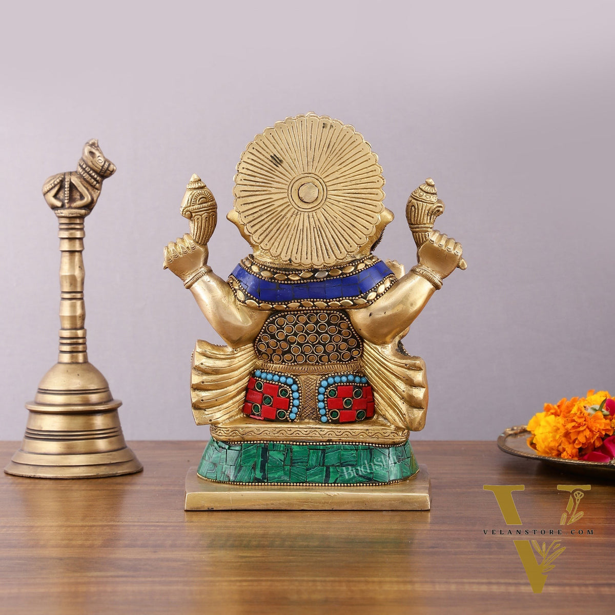 Pure Brass Ganesha Statue with Meenakari – 10 inch