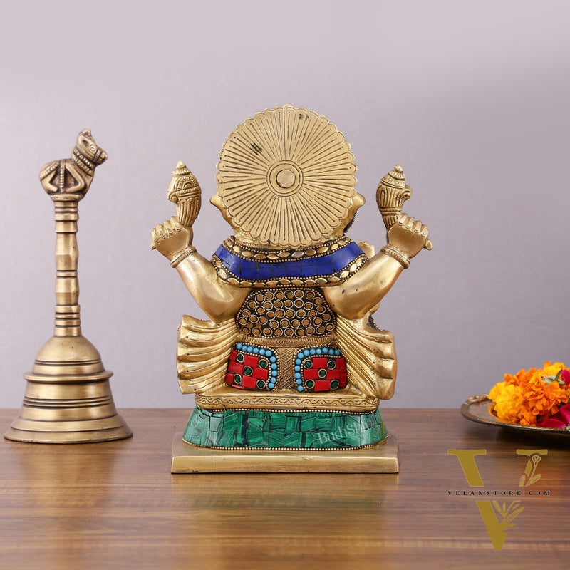 Pure Brass Ganesha Statue with Meenakari – 10 inch