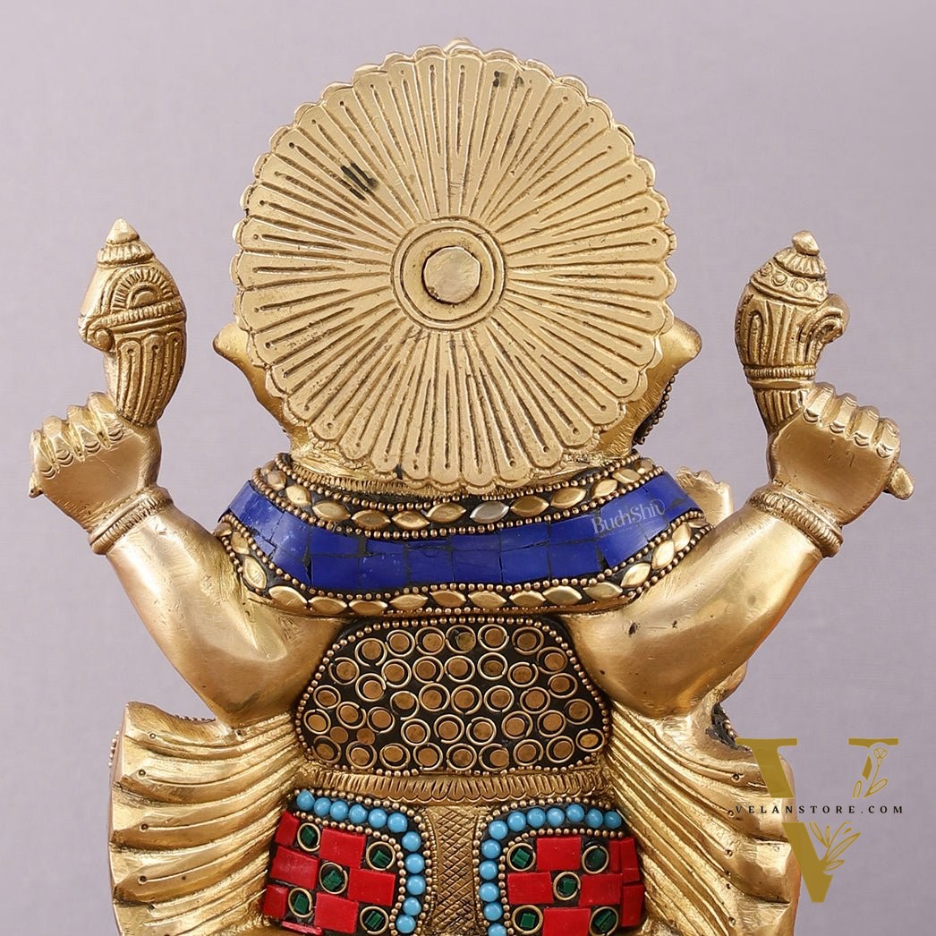 Pure Brass Ganesha Statue with Meenakari – 10 inch