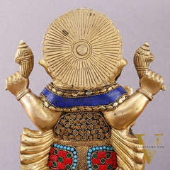 Pure Brass Ganesha Statue with Meenakari – 10 inch
