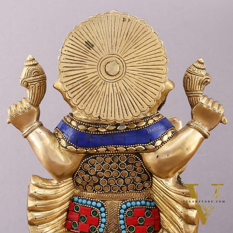 Pure Brass Ganesha Statue with Meenakari – 10 inch