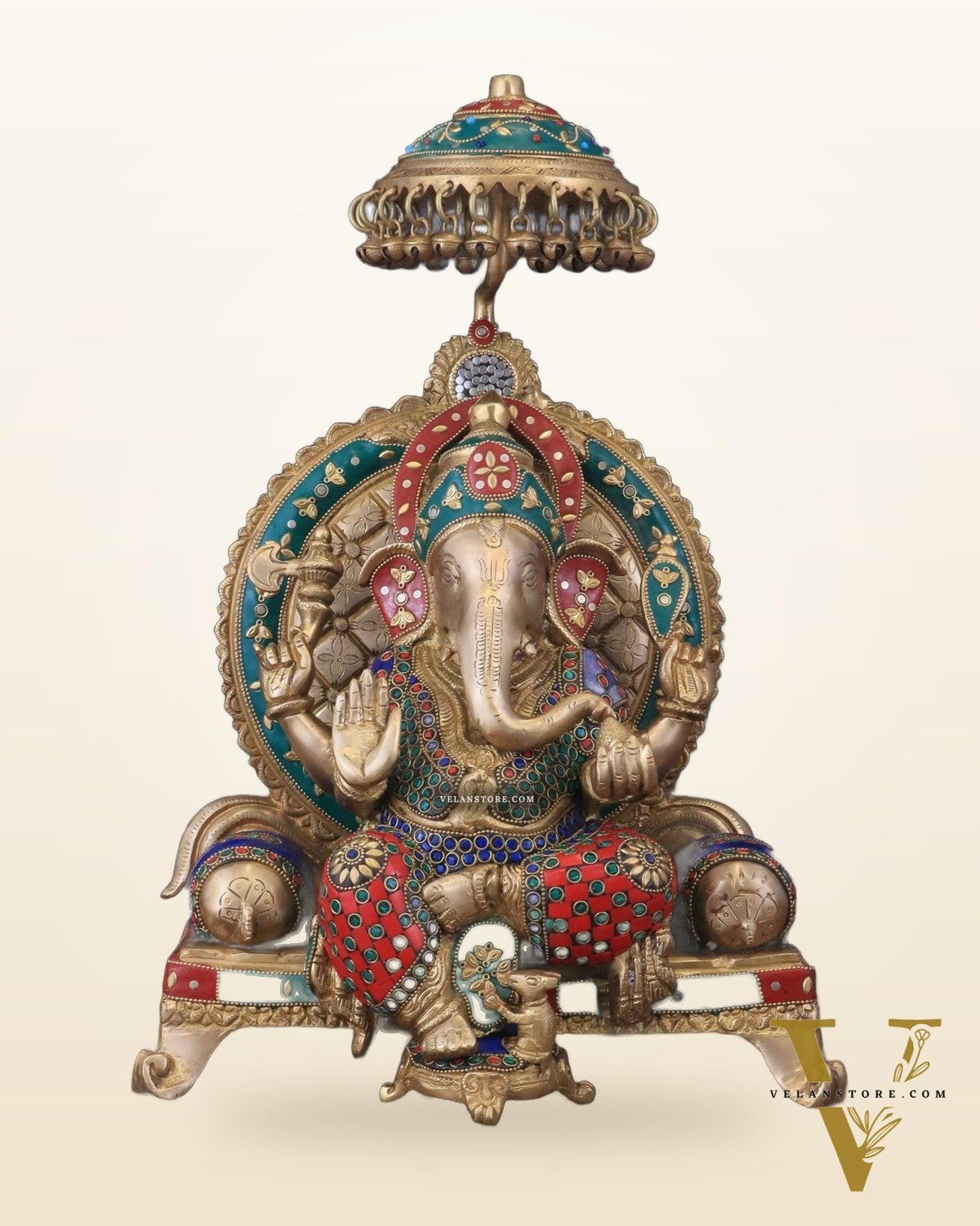 Pure Brass Ganesha Statue with meenakari – 18 Inches Tall