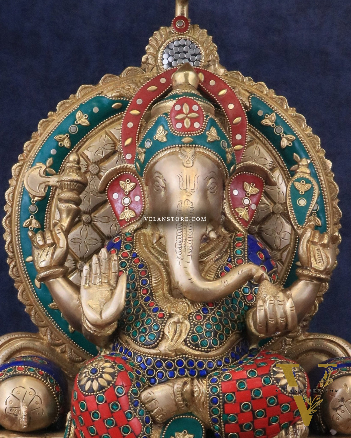 Pure Brass Ganesha Statue with meenakari – 18 Inches Tall