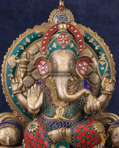 Pure Brass Ganesha Statue with meenakari – 18 Inches Tall