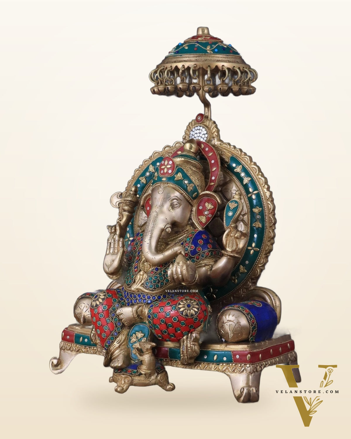 Pure Brass Ganesha Statue with meenakari – 18 Inches Tall