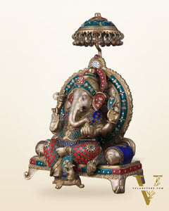 Pure Brass Ganesha Statue with meenakari – 18 Inches Tall