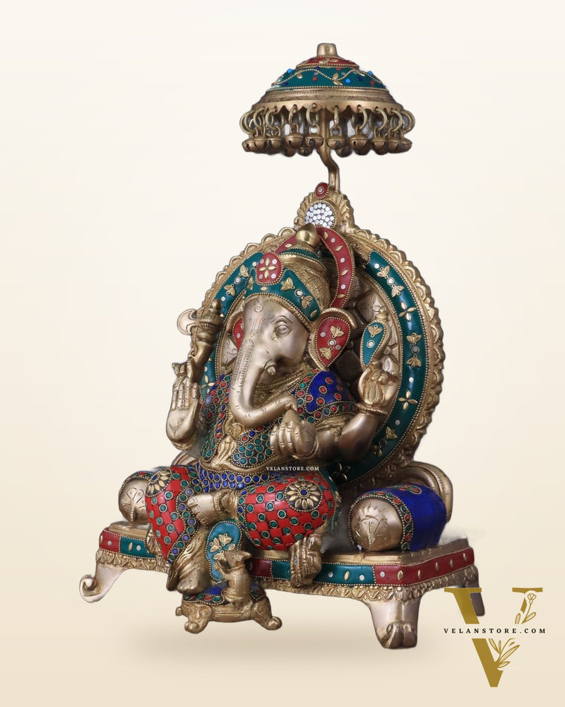Pure Brass Ganesha Statue with meenakari – 18 Inches Tall