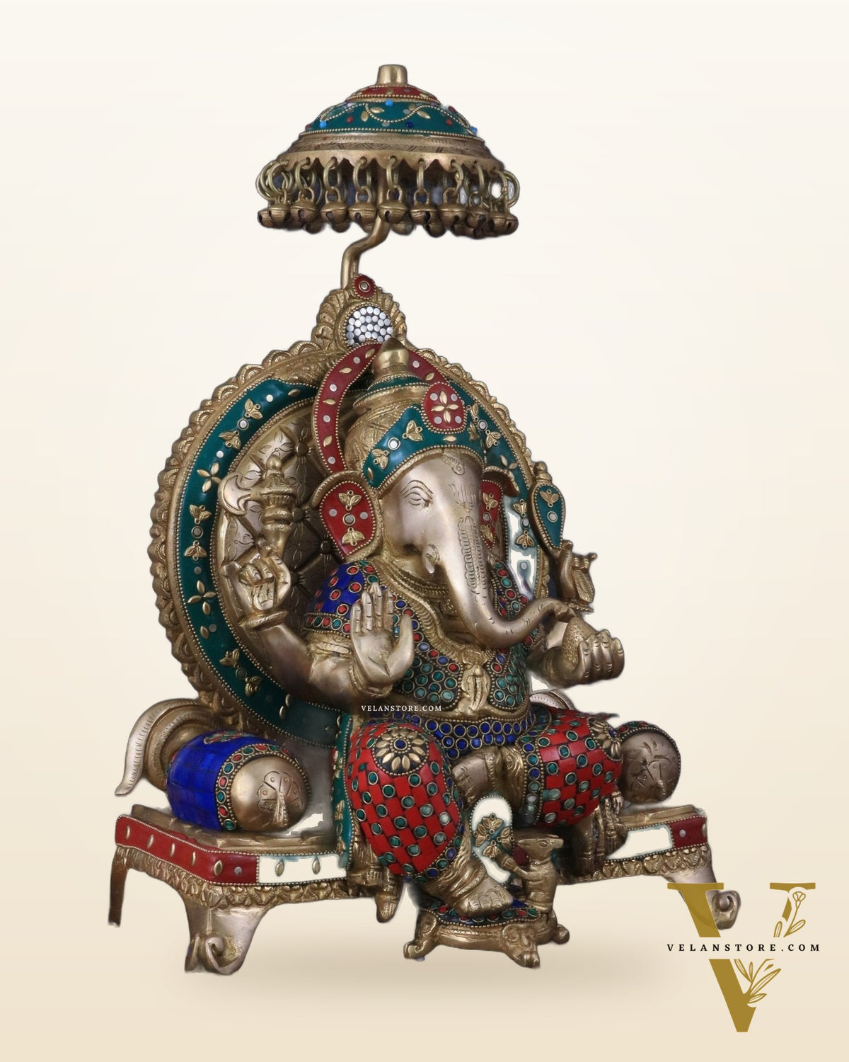Pure Brass Ganesha Statue with meenakari – 18 Inches Tall