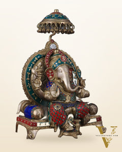 Pure Brass Ganesha Statue with meenakari – 18 Inches Tall