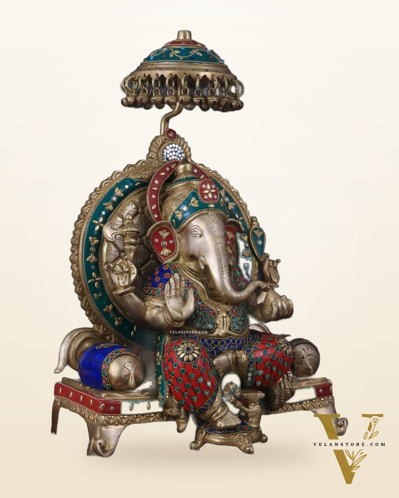 Pure Brass Ganesha Statue with meenakari – 18 Inches Tall
