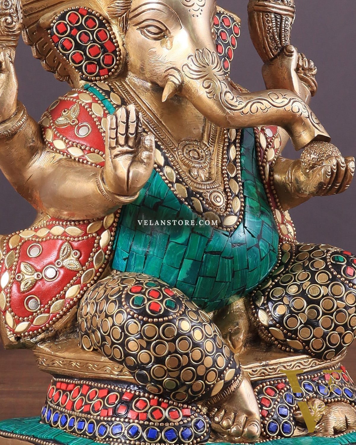 Pure Brass Ganesha Statue with Meenakari Work 10"