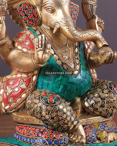 Pure Brass Ganesha Statue with Meenakari Work 10"