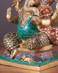 Pure Brass Ganesha Statue with Meenakari Work 10"