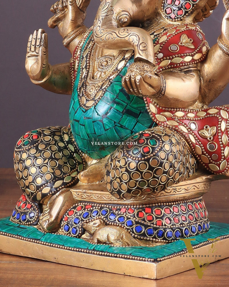 Pure Brass Ganesha Statue with Meenakari Work 10"