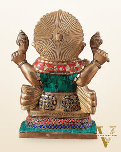 Pure Brass Ganesha Statue with Meenakari Work 10"