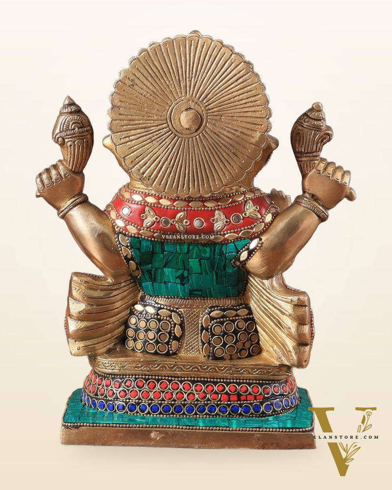 Pure Brass Ganesha Statue with Meenakari Work 10"