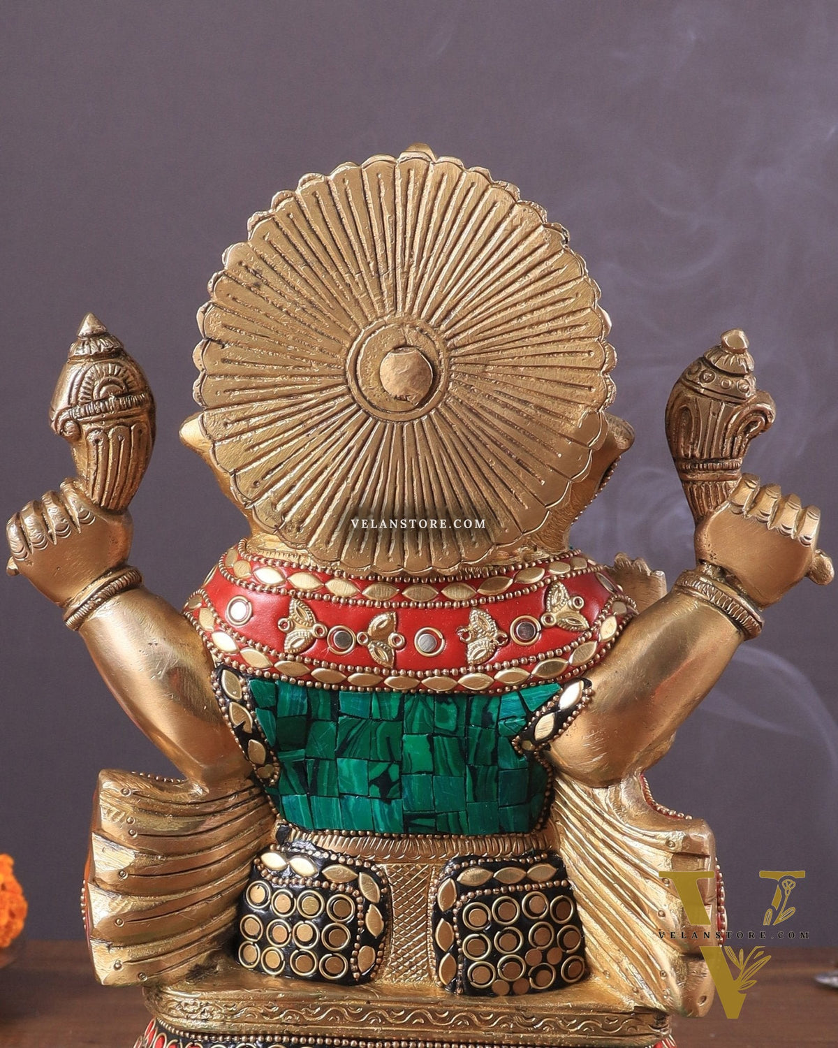 Pure Brass Ganesha Statue with Meenakari Work 10"