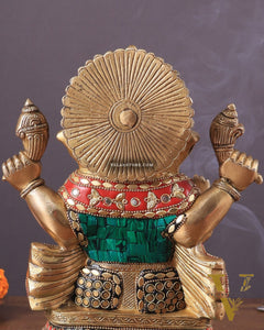 Pure Brass Ganesha Statue with Meenakari Work 10"