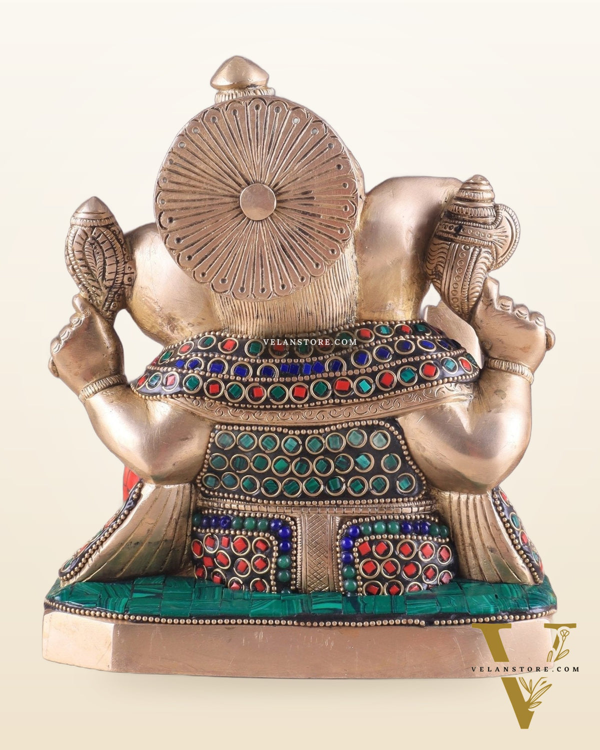 Pure Brass Ganesha Statue with Stonework – 7.5 Inch Elegant Design