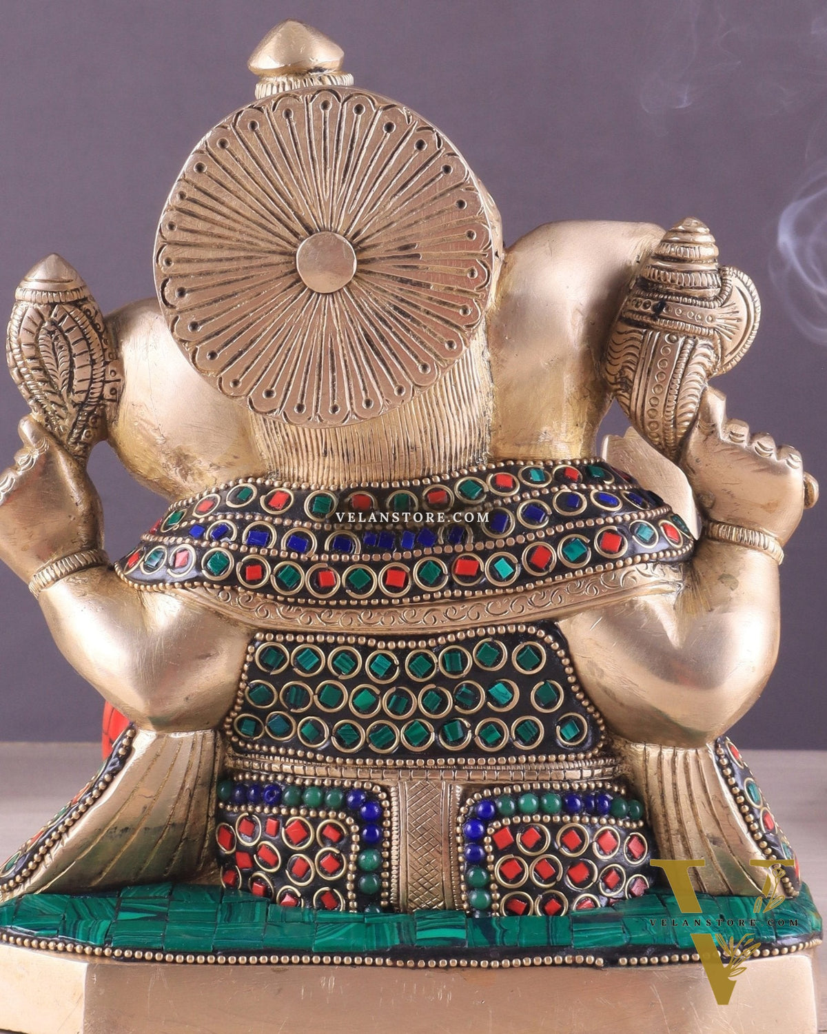 Pure Brass Ganesha Statue with Stonework – 7.5 Inch Elegant Design