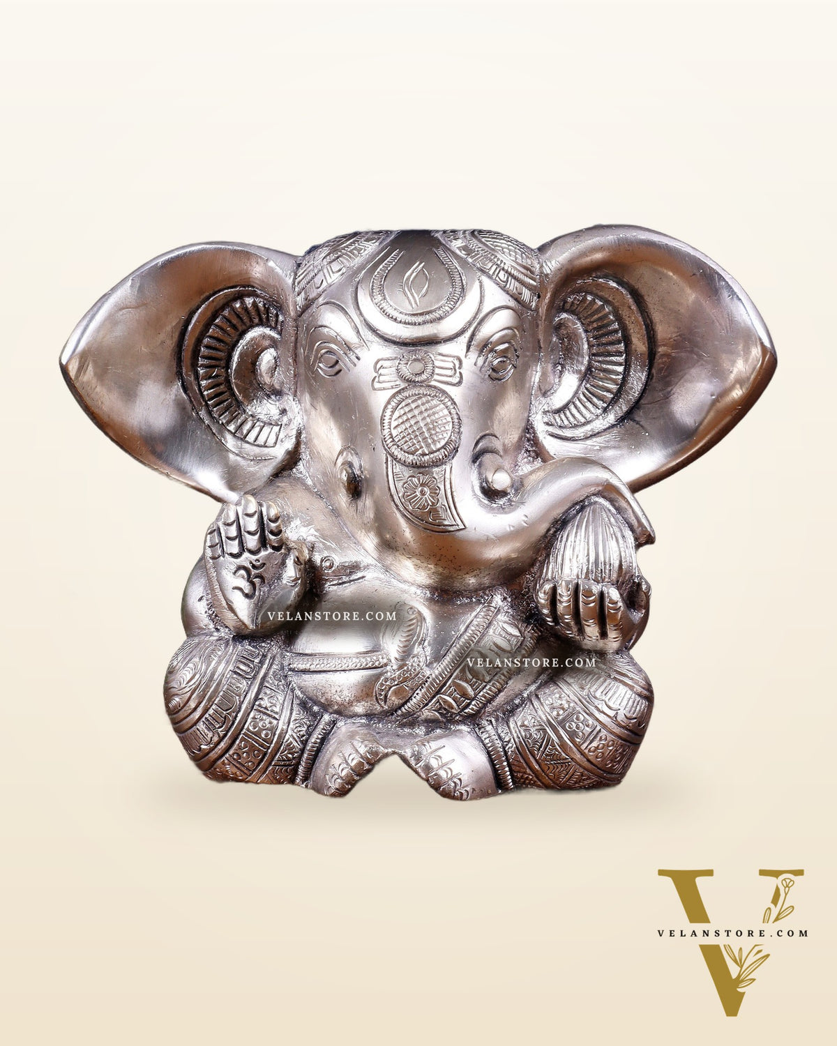 Pure Brass Ganesha Superfine Statue Big ears 6" silver plated