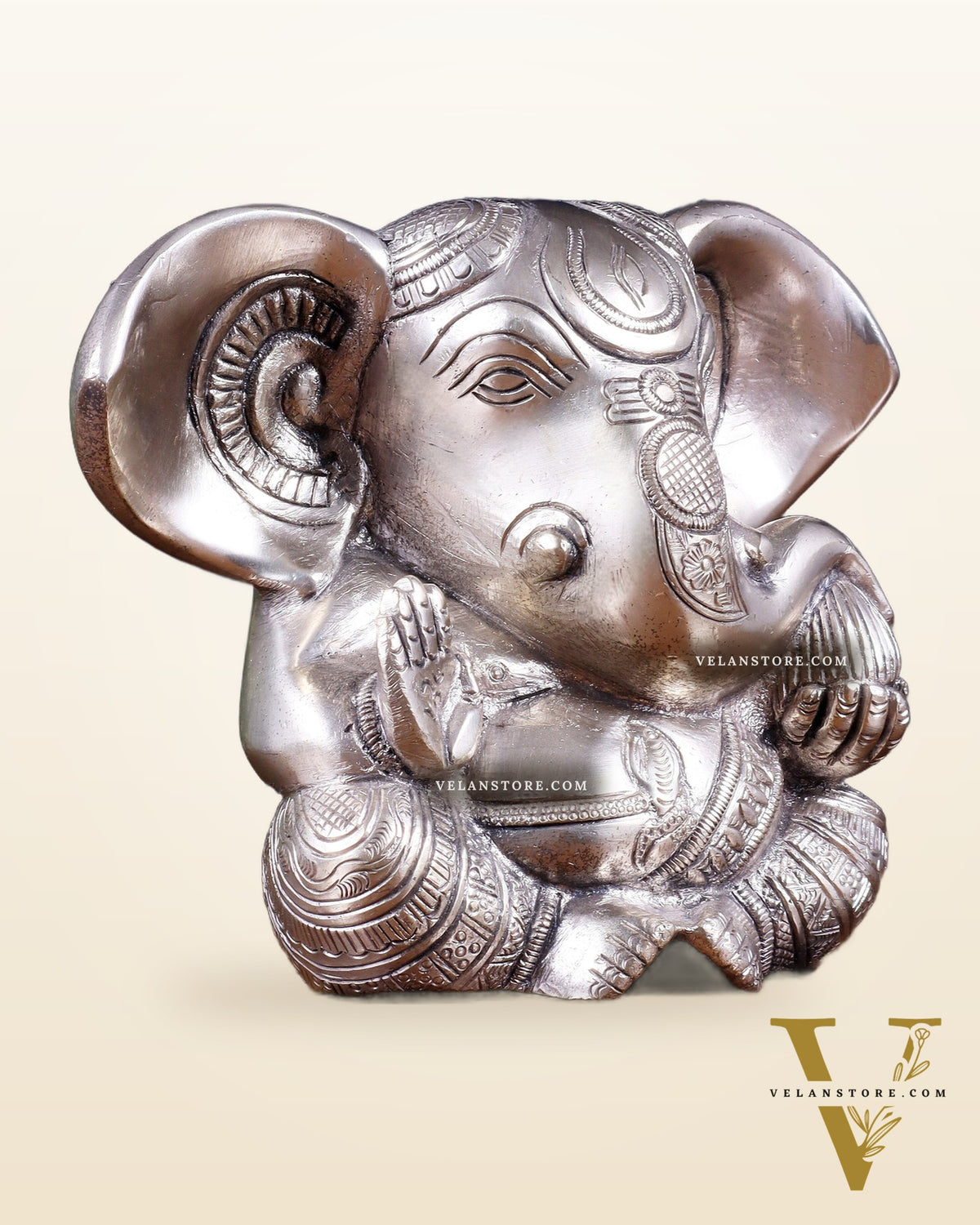 Pure Brass Ganesha Superfine Statue Big ears 6" silver plated