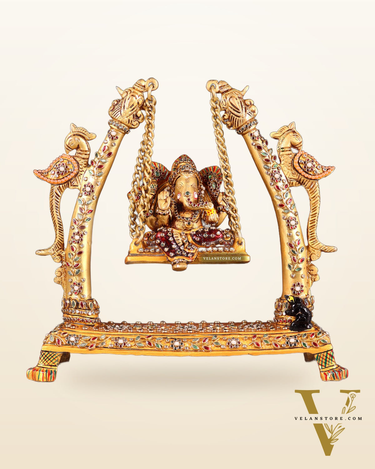 Pure Brass Ganesha Swing with Laakh Meenakari 10"