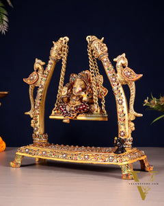 Pure Brass Ganesha Swing with Laakh Meenakari 10"