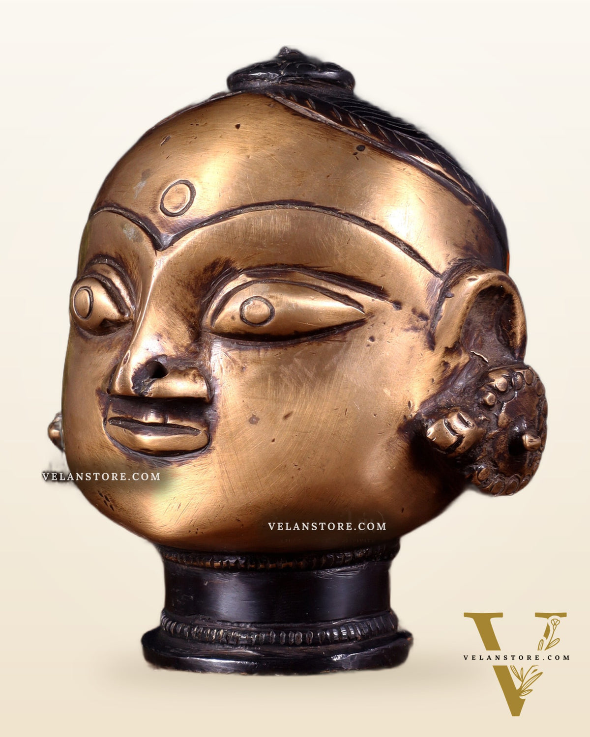 Pure Brass Gauri Face – Vintage Finish, 4.5"