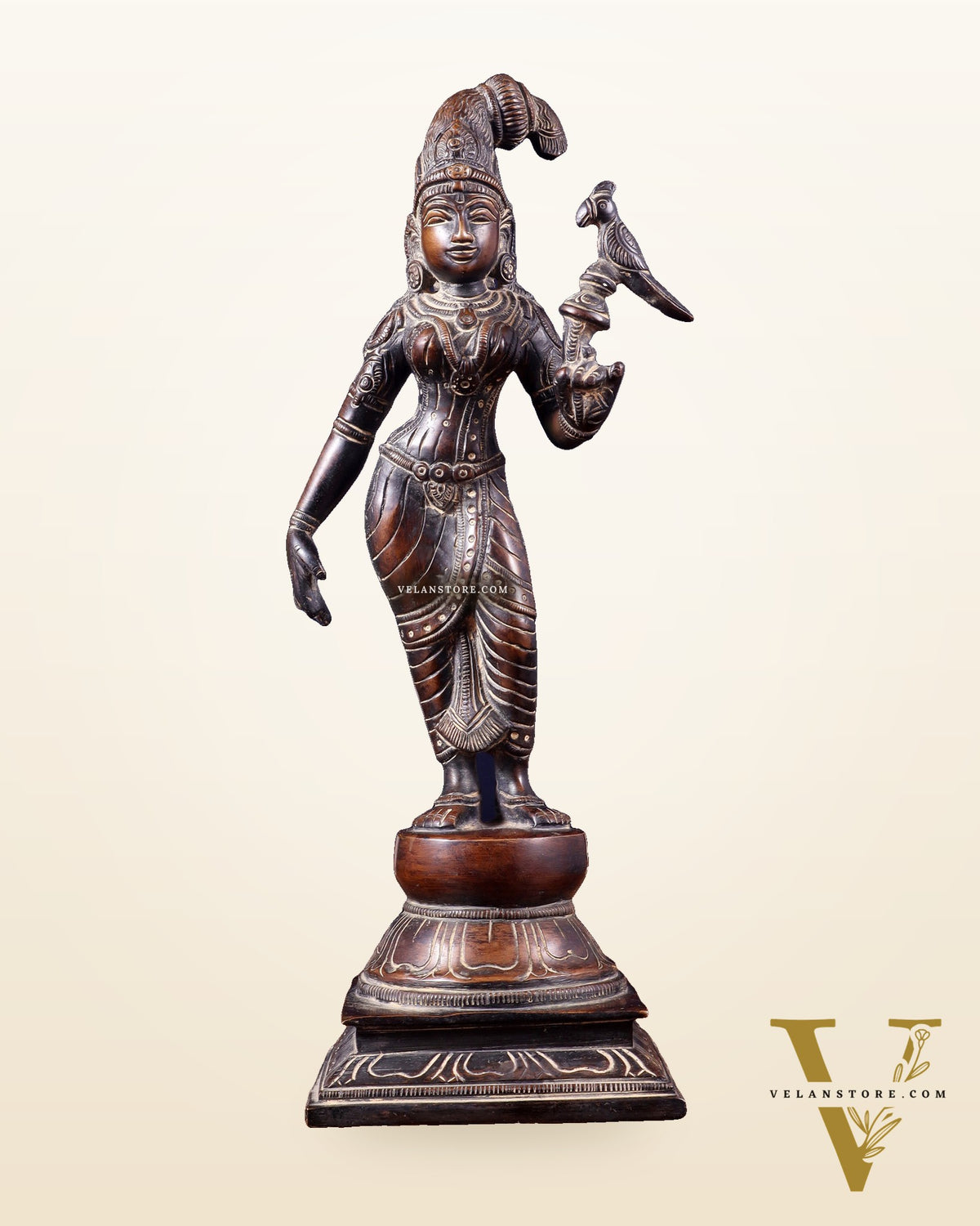 Pure Brass Goda devi Andal with Parrot Idol 12"