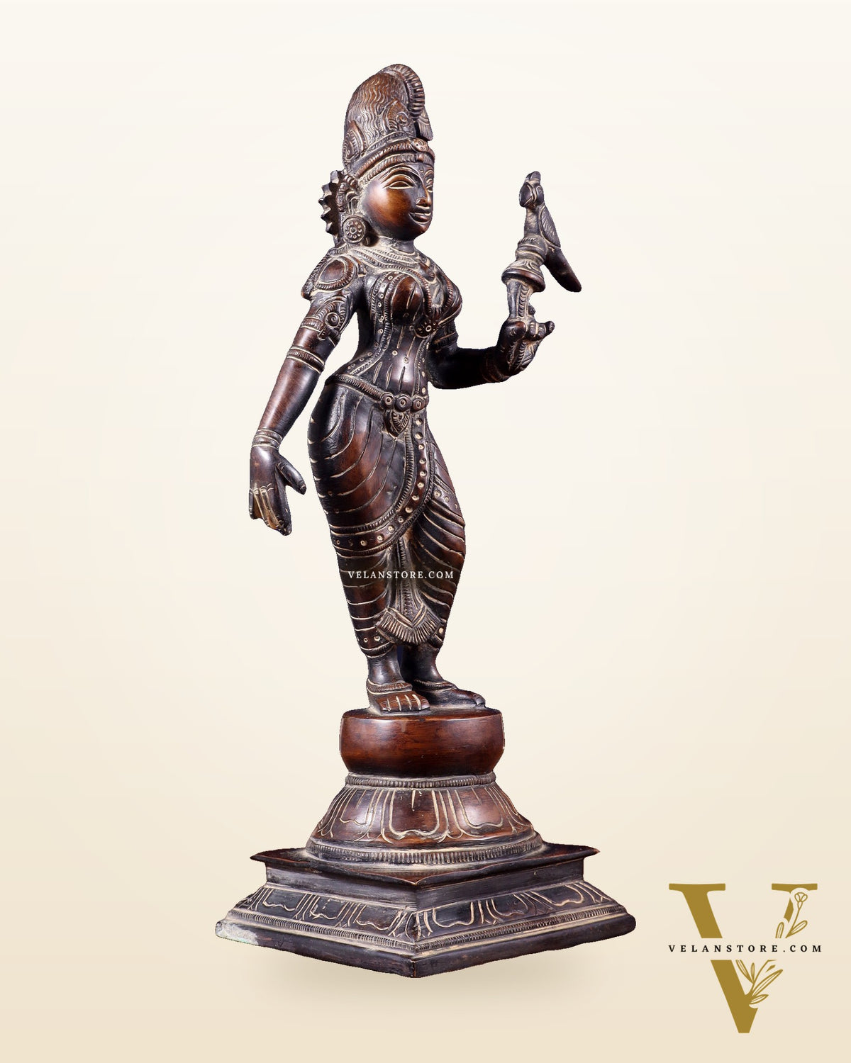Pure Brass Goda devi Andal with Parrot Idol 12"