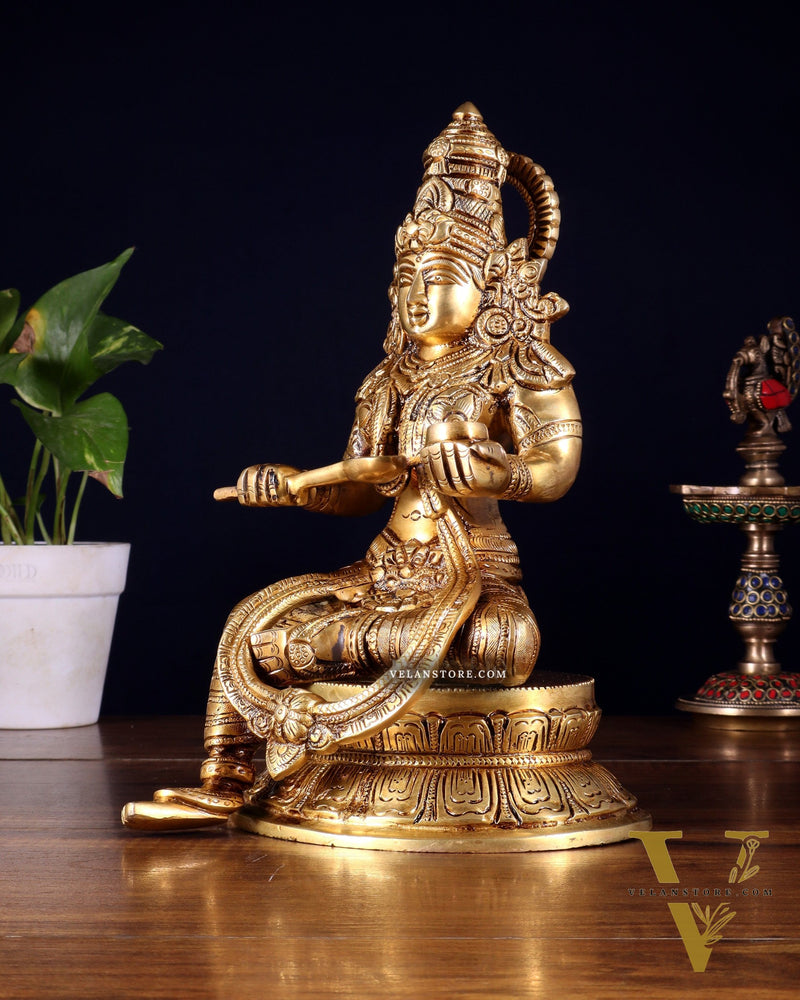 Pure Brass Goddess Annapoorna Idol – 10 Inch