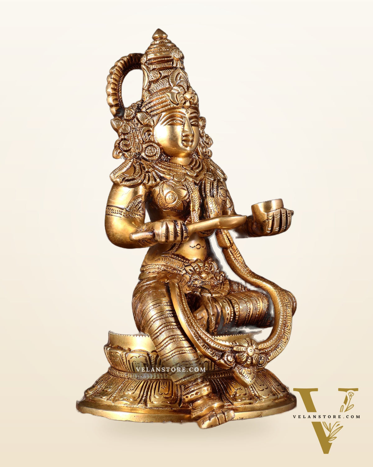 Pure Brass Goddess Annapoorna Idol – 10 Inch