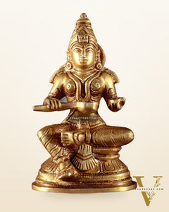 Pure Brass Goddess Annapurna Devi Idol – Golden Tone 5"