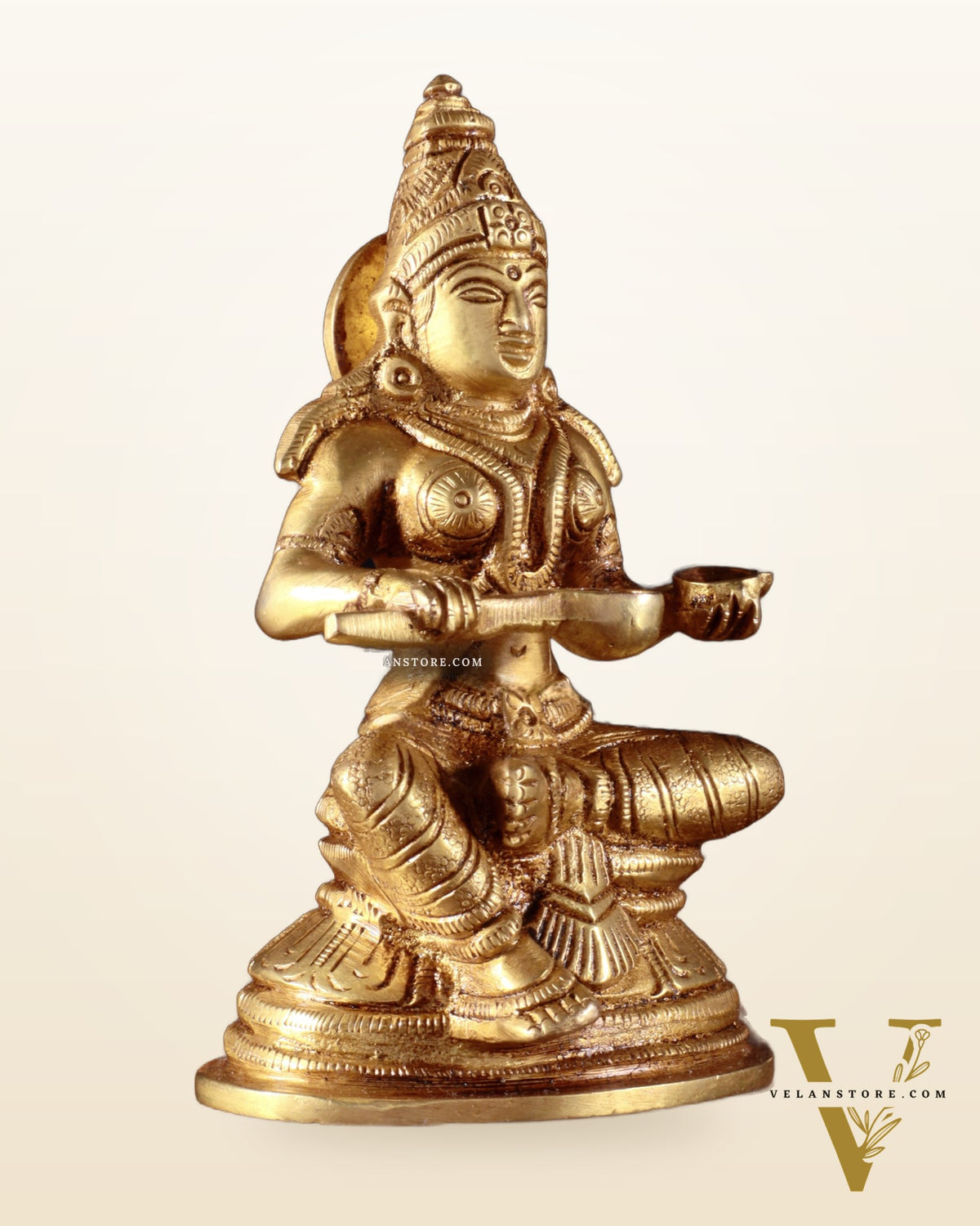 Pure Brass Goddess Annapurna Devi Idol – Golden Tone 5"