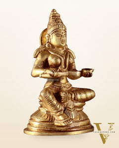 Pure Brass Goddess Annapurna Devi Idol – Golden Tone 5"