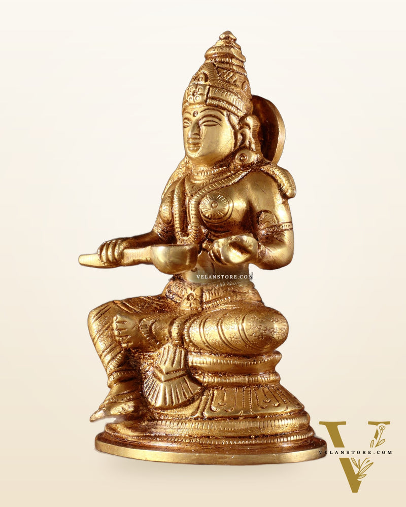 Pure Brass Goddess Annapurna Devi Idol – Golden Tone 5"
