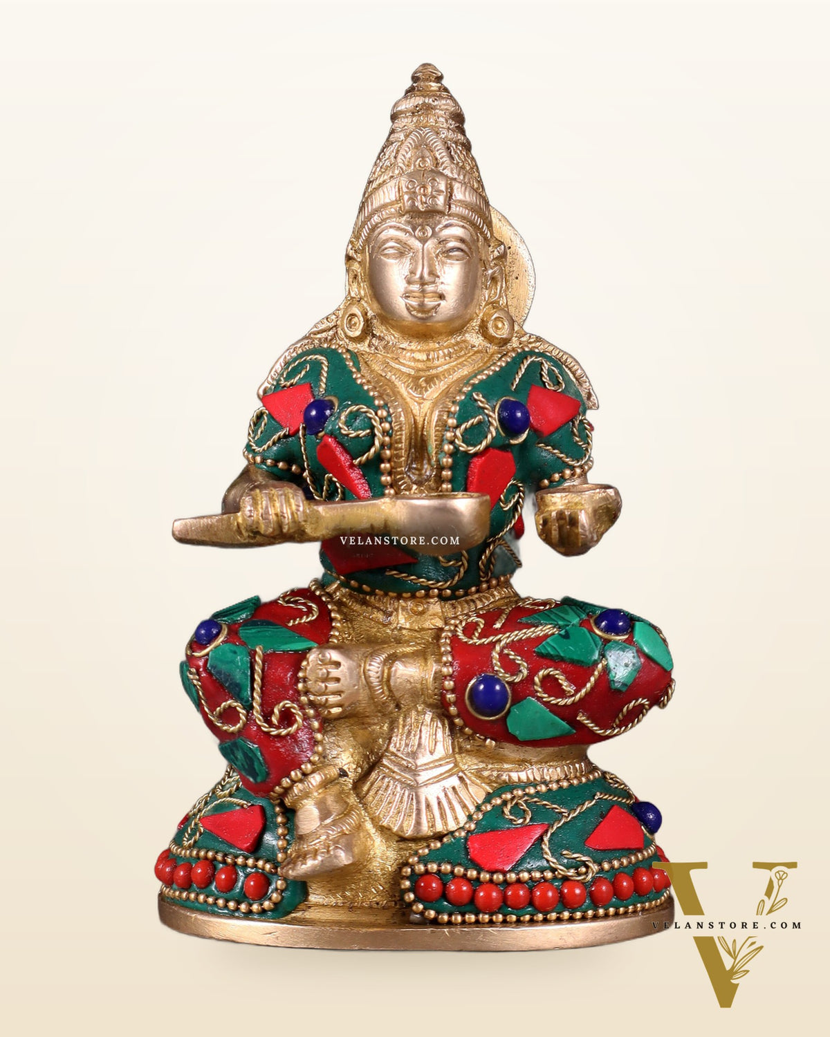 Pure Brass Goddess Annapurna Devi Idol – Stonework 5"