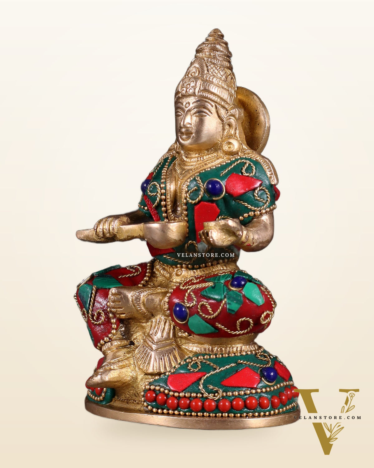 Pure Brass Goddess Annapurna Devi Idol – Stonework 5"