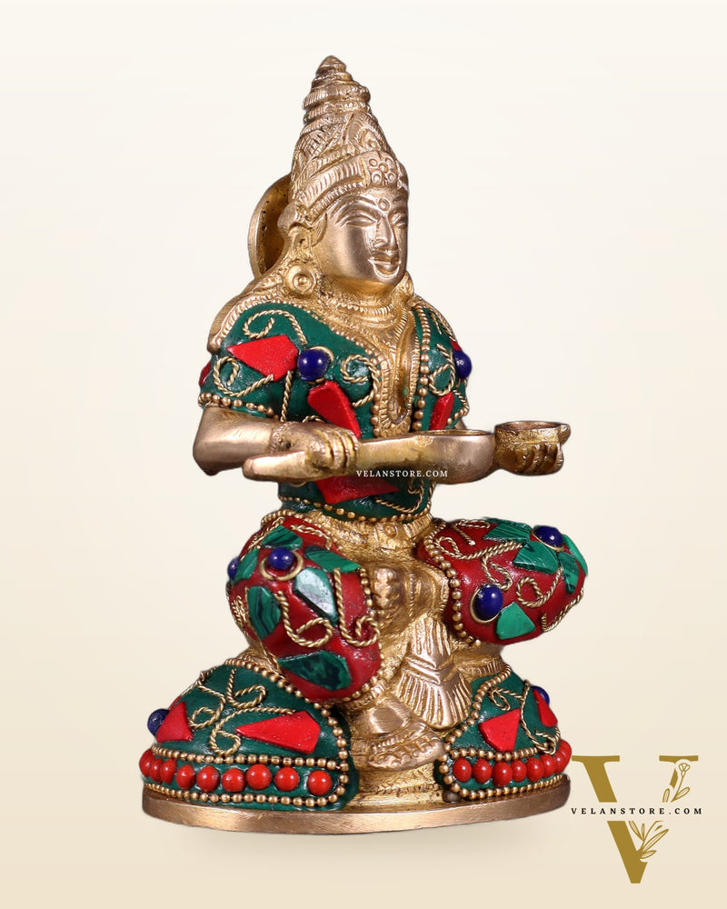 Pure Brass Goddess Annapurna Devi Idol – Stonework 5"