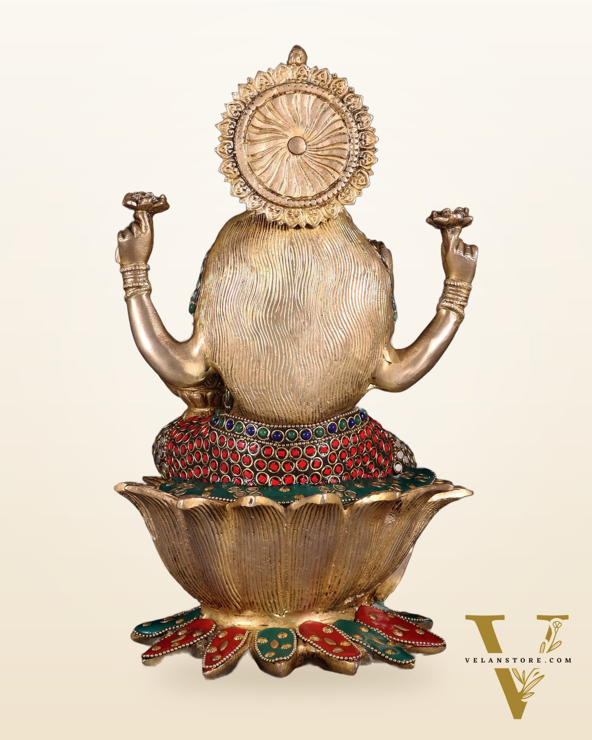 Pure Brass Goddess Dhan Lakshmi Idol - 12" stonework